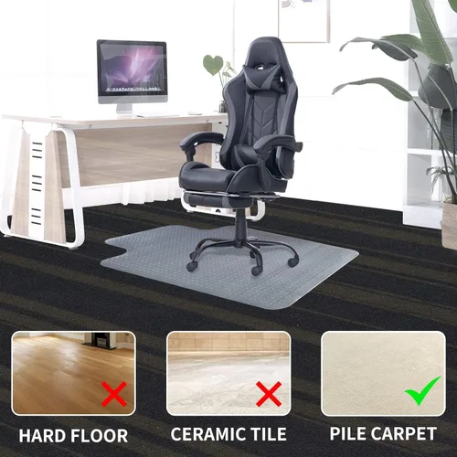 Miniatura 2 de Alfombrilla protectora para silla para suelo alfombrado con labio, protector de alfombra de PVC de 47 x 36 pulgadas para alfombras de pelo corto