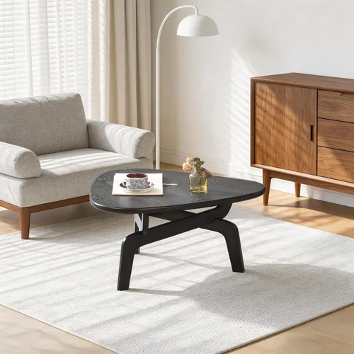 Miniatura 8 de Ahokua Mesa de centro orgánica moderna, mesa de centro triangular escultural con bordes curvos, mesa central de madera de perfil bajo para sala