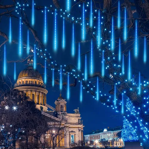 Miniatura 5 de Joiedomi Paquete de 2 540 luces LED de lluvia de meteoritos de Navidad, 19.8 pulgadas, 10 tubos de luces azules de gota de lluvia para exteriores