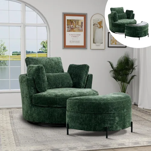 Miniatura 28 de Chifee & Vingol Silla decorativa giratoria de gran tamaño de 40.35 pulgadas, silla redonda tapizada de barril con almohadas, sillas giratorias