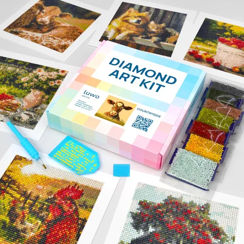 LuwoArte Paquete de 6 Kits de Pintura de Diamantes para Adultos – Kits de Arte de Diamantes con Tema de Campo – Arte de Gemas DIY de Taladro