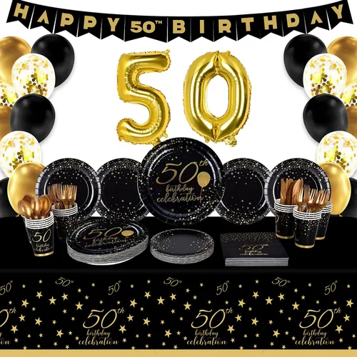 Miniatura 9 de Gatherfun Suministros de fiesta de cumpleaños de 30 años, platos de papel desechables, servilletas, vasos, cuchillos, cucharas, tenedores, mantel