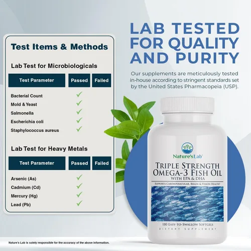 Miniatura 4 de Nature's Lab Aceite de pescado omega-3 de triple fuerza con EPA y DHA - Apoya la función cerebral saludable, la salud cognitiva y la circulación