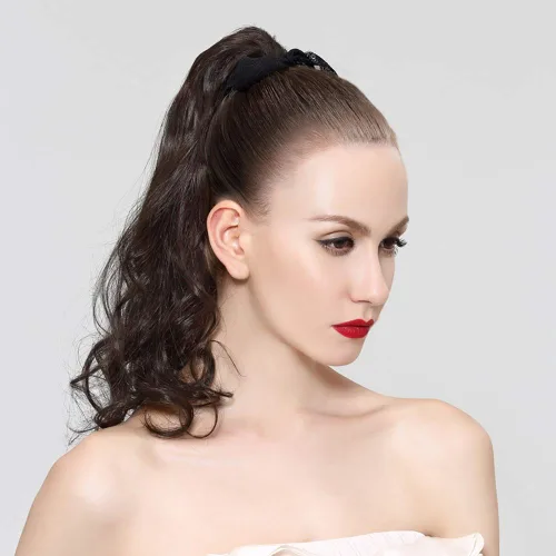 Miniatura 5 de Extensión de cola de caballo de pelo humano 3.53 oz Clip en cuerpo ondulado Ponytail postizo Envoltura alrededor de una pieza Wiglet por Remeehi 16