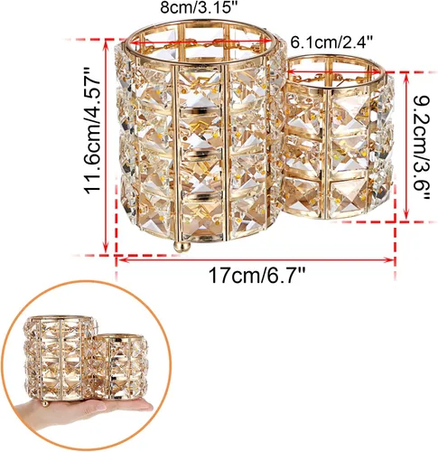 Miniatura 5 de Hipiwe Soporte para brochas de maquillaje, organizador de brochas de maquillaje de cristal dorado brillante, soporte redondo para control remoto