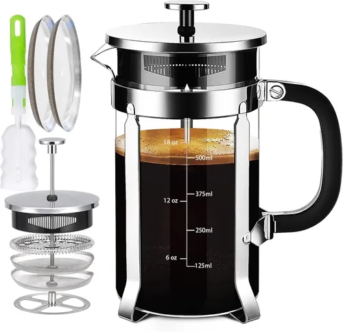 Miniatura 13 de YMMIND Cafetera de prensa francesa de 21 onzas, cafetera espresso de 4 tazas, cafetera de borosilicato engrosado resistente al calor para café frío