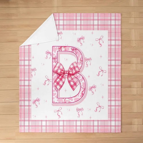 Miniatura 3 de Erosebridal Manta de franela con inicial de letra B, manta de forro polar con lazo rosa, 40 x 50 pulgadas, bonitos lazos del alfabeto, manta