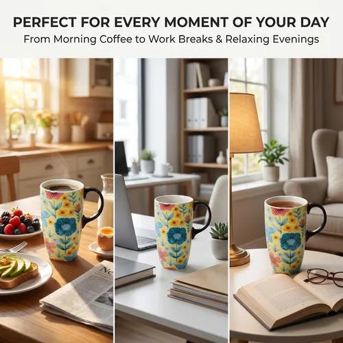 Miniatura 3 de DUSVALLY Taza de Café de Cerámica Taza de Viaje Regalo con Tapa 17oz, Taza de Té con Asa para Latte, Capuchino y Cacao, Tazas de Café de Porcelana