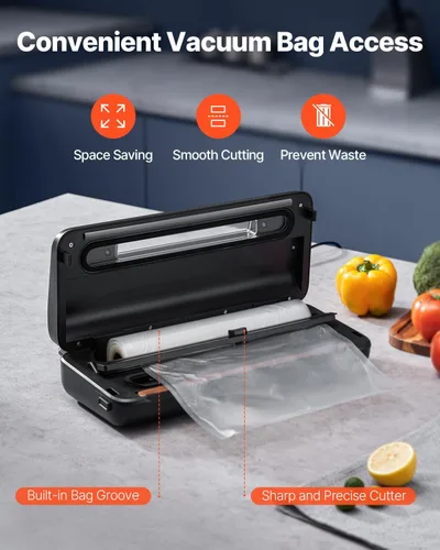 Miniatura 4 de VEVOR Máquina selladora al vacío, 80 Kpa 120 W, potente sellador de alimentos compacto, sellador al vacío de alimentos multifuncional 7 en 1