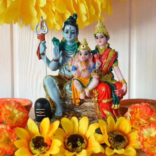 Miniatura 2 de Estatua de la familia de Dios Shiva de la India, de 6.1 pies de altura, ídolos hindúes Shiva, escultura familiar Ganesh Parvati Murti Moorti Pooja