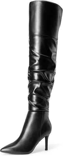 DREAM PAIRS Botas de tacón alto para mujer, por encima de la rodilla, con punta alta hasta el muslo, tacón de aguja, botas sexis largas para otoño
