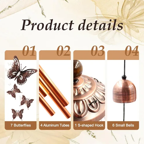 Miniatura 2 de Ukulork Campanas de Viento para Exterior en Oferta, Campana de Mariposas de Aluminio con Tubo y Gancho en S, Decoración para Patio y Jardín, Regalo
