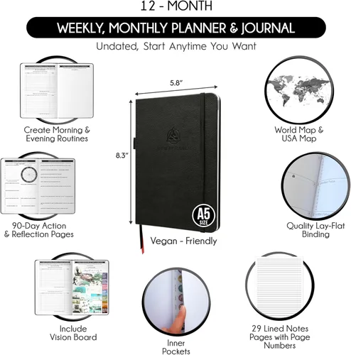 Miniatura 2 de Planificador de Vida y Objetivos – Organizador Diario, Semanal y Mensual Sin Fecha con Rastreador de Hábitos, Herramientas de Gestión del Tiempo