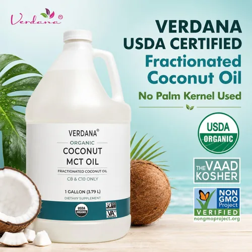 Miniatura 2 de Aceite de coco MCT orgánico certificado USDA Verdana – Aceite de coco fraccionado – Sin uso de semilla de palma – Kosher, grado alimenticio, sin
