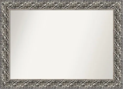 Miniatura 120 de Amanti Art Espejo de baño plateado para sobre fregadero, 26 x 26 pulgadas, espejo cuadrado de níquel pulido, marco de madera tradicional mediano, se