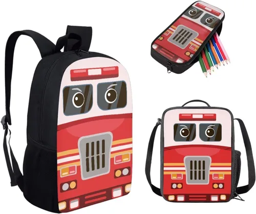 Miniatura 88 de HUGS IDEA Juego de 3 bolsas escolares con aislamiento térmico para el almuerzo, estuche para lápices