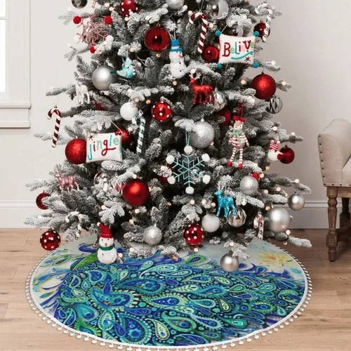 Miniatura 5 de A Brood of Chickens - Falda de árbol de Navidad de 30 pulgadas con borde de cuadros búfalo rojos y negros, decoración para Feliz Navidad, casa