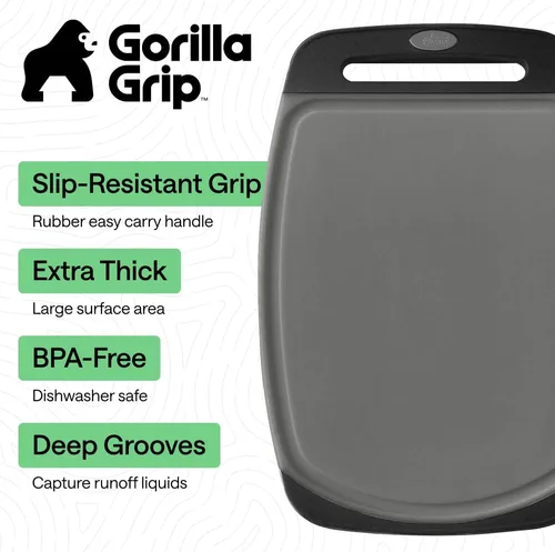 Miniatura 2 de GORILLA GRIP Juego de 3 tablas de cortar de cocina reversibles sin BPA, diseñadas en Estados Unidos, no porosas, ranuras para jugos atrapan Gris