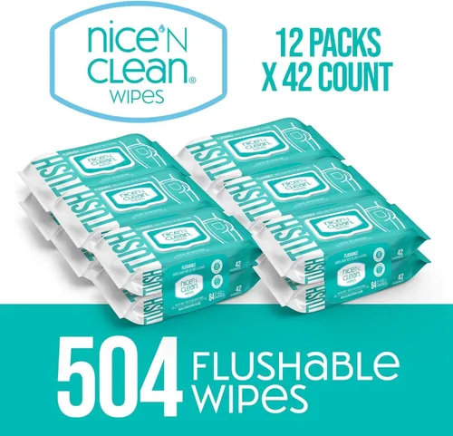 Miniatura 11 de Nice 'N Clean Toallitas desechables para adultos (12 x 42 unidades) Toallitas de limpieza personal hechas de fibras a base de plantas Infundidas