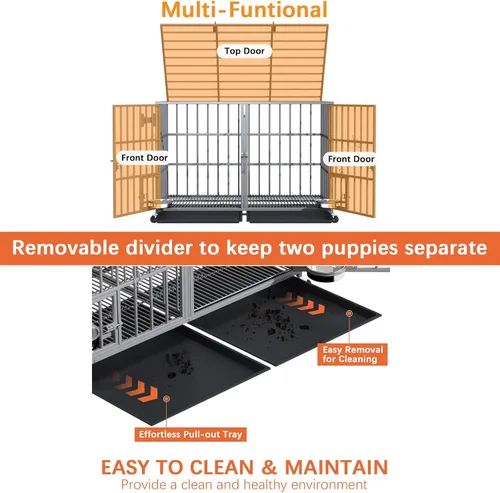 Miniatura 5 de aboxoo Jaula de metal resistente para perros de 42/48 pulgadas para 2 perros/perros grandes, parte superior abierta de metal, perrera