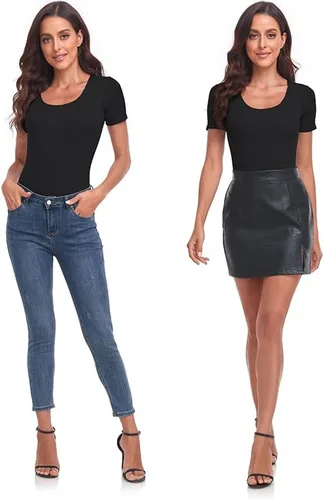Miniatura 4 de TownCat Women's Round Neck Short Sleeve Bodysuit, Women Sexy Tops Body suit Jumpsuits with Stretchy Clothing