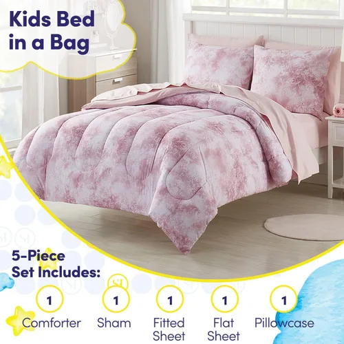 Miniatura 2 de Juego de ropa de cama para niños en una bolsa para niños y niñas, juego de sábanas impresas y edredón, individual, Waterbury Marble Mármol Waterbury