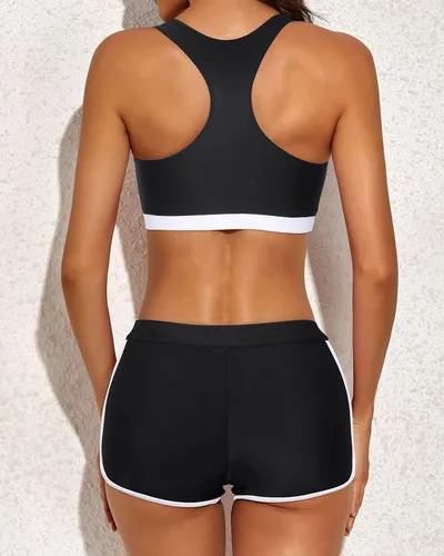 Miniatura 5 de Yonique Traje de baño tankini atlético de 3 piezas para mujer con pantalones cortos camiseta sin mangas con brasier deportivo y pantalones cortos