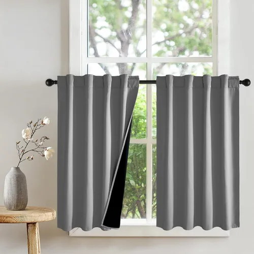 Miniatura 20 de PONY DANCE Cortinas opacas 100% cortas de 24 pulgadas de largo, medias cortinas con aislamiento térmico para ventanas pequeñas con parte trasera