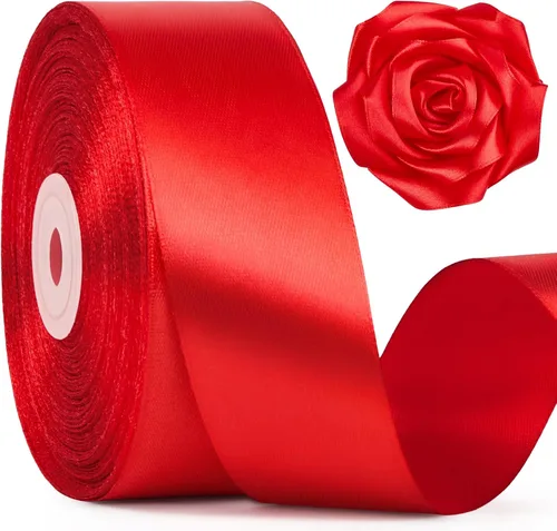 Miniatura 10 de Mauproy Cinta de satén rosa bebé de 1-1/2 pulgadas de ancho, cinta de tela de poliéster sólido de 50 yardas para hacer rosas, envoltura de regalos