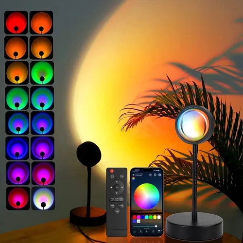 Miniatura 8 de JIMEI Lámpara de puesta de sol, proyector de luces LED para dormitorio, luz nocturna, luces RGB, luz solar, lámpara de amanecer, 10 W, rotación