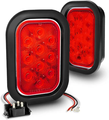 TRUE MODS Kit de 2 luces traseras LED rectangulares rojas de 5x3 3x5 pulgadas [DOT FMVSS 108] [SAE I6 P2 S2 (3) T] [Ojales/Tapones] [Sumergible] Rojo