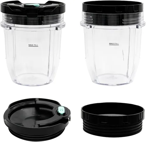 2 paquetes de tazas de 12 onzas con tapas de sellado y tapas de botón de liberación de vapor, compatibles con Nutri Ninja Pro Series y Nutri Ninja