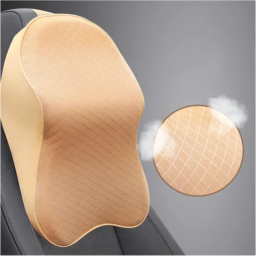 Cojines para reposacabezas de asiento de automóvil, almohada ergonómica de espuma viscoelástica 3D para el cuello del auto con funda extraíble, Beige
