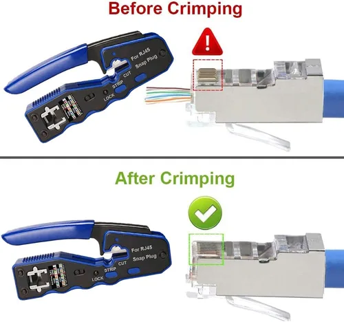 Miniatura 4 de LEATBUY - Kit de herramientas de crimpado RJ45, CAT6 CAT5, conector de paso de 50 piezas, cubierta de 50 piezas, probador de cables de red, cortador