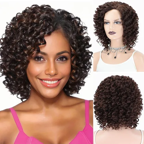 Miniatura 10 de XIUFAXIRUSI XIUFAXIRUSI Pelucas afro rizadas para mujeres negras, pelucas cortas rubias rizadas con parte lateral, peluca de pelo sintético completo