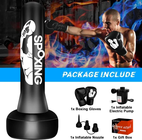 Miniatura 8 de Freestanding Punching Bags for Adults Teens - 70" Heavy Bag with Stand Men Standing Boxing Inflatable Kickboxing Training MMA Muay Thai Fitness
