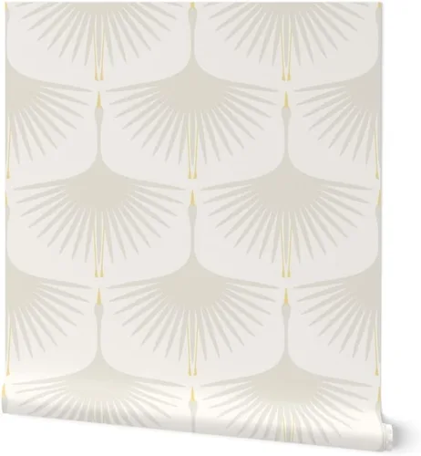 Papel tapiz para despegar y pegar – Art Deco White Bird Naturaleza Moderno Wingspan Papel pintado extraíble personalizado por Spoonflower