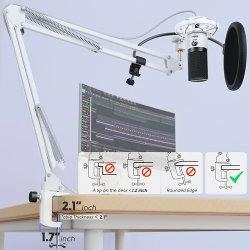 Miniatura 4 de Kit de micrófono de grabación USB FIFINE, micrófono de condensador de estudio para voces, creación de música, voz en off, canto con brazo de boom