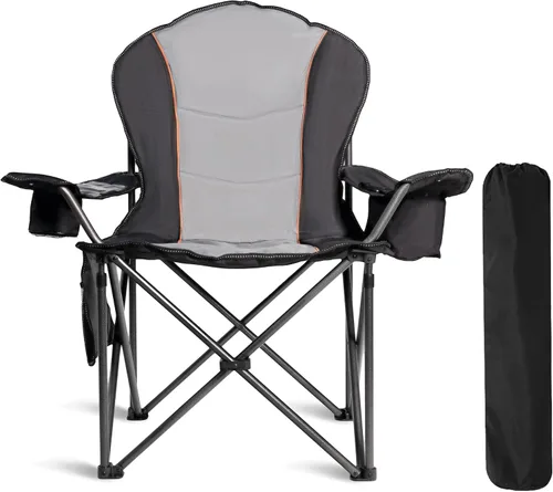 Miniatura 11 de Silla de Camping Sobredimensionada de Alta Resistencia - Silla Plegable Portátil, Portavasos y Estuche para Teléfono Impermeable para Adultos, negro