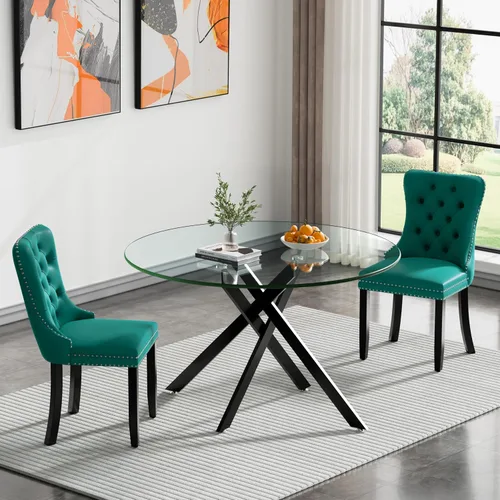 Miniatura 50 de HomVent Juego de mesa de comedor redonda de vidrio de 3 piezas, juego de mesa de comedor de vidrio templado para 2 mesas de cocina con 2 sillas