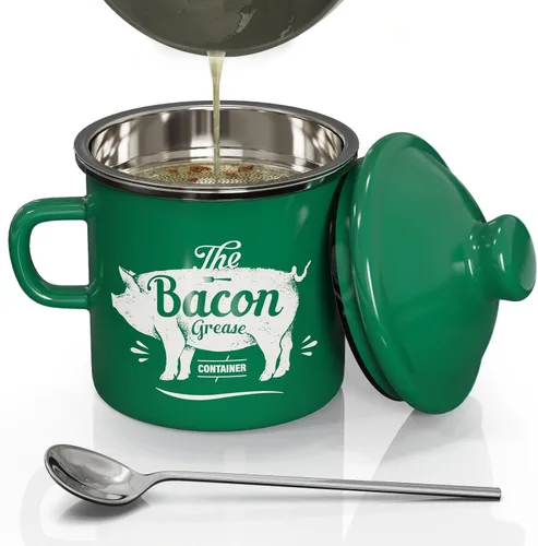 Miniatura 18 de PGYARD Mini Recipiente para Grasa de Tocino con Colador - Ahorrador de Grasa Esmaltado de 15 OZ, Guardador de Grasa de Tocino Estilo Granja