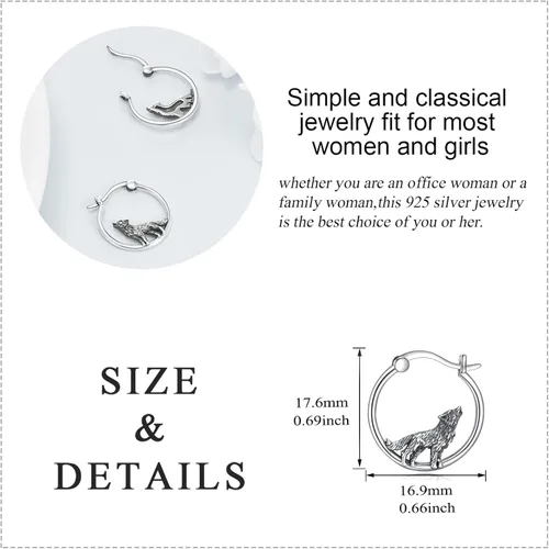 Miniatura 5 de Aretes de plata de ley 925 con diseño de animales, bonitos aretes de aro de animales, regalos de joyería para mujeres y niñas