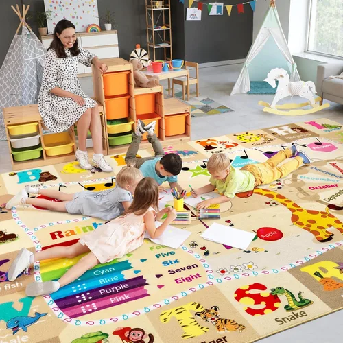 Miniatura 25 de Alfombras infantiles lavables para sala de juegos, alfombras de aprendizaje educativas y divertidas con formas de animales del alfabeto ABC