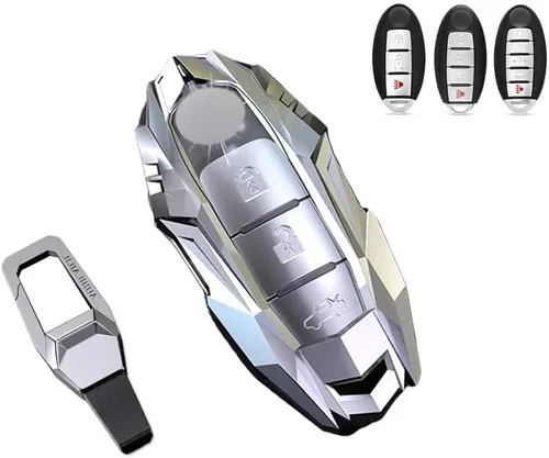 Miniatura 6 de Funda de metal para llavero Nissan Altima Maxima Armada Rogue Leaf Sentra GT-R 370Z para Infiniti G25 G35 Q40 Q60 Gris