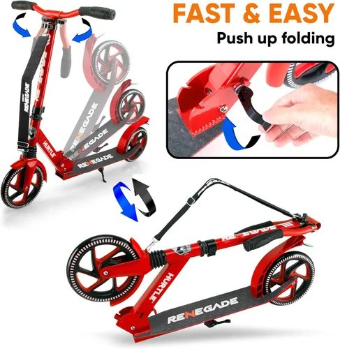 Miniatura 7 de Hurtle Renegade Kick Scooter for Kids, Teenagers & Adults - 2-Wheel Folding Scooter with Adjustable T-Bar Handlebar - Alloy Anti-Slip Deck Rojo