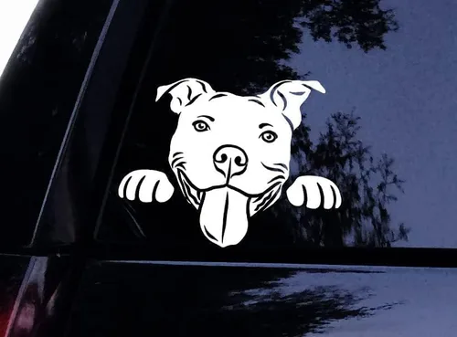 Calcomanía Pitbull – Happy Peeking Pit Face – Calcomanía para coche, calcomanía para laptop, calcomanía para ventana de coche (6 pulgadas)