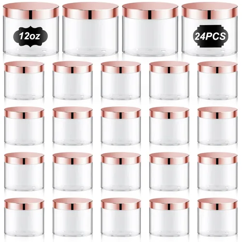 Miniatura 35 de Dandat 24 piezas 8 oz tarro de plástico con tapa y etiqueta recargable, contenedor redondo transparente vacío con muestras cosméticas PET blancas