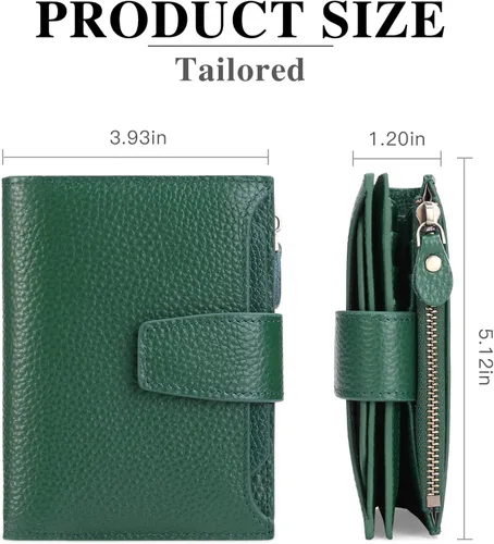 Miniatura 3 de FALAN MULE Cartera pequeña para mujer, de piel auténtica, plegable, compacta, con bloqueo RFID, pequeña cartera para mujer, Manzana Verde
