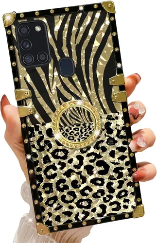 Miniatura 9 de Funda para teléfono Samsung Galaxy A21S con soporte de anillo, diseño retro elegante de lujo, estampado de leopardo, guepardo, dorado, protección