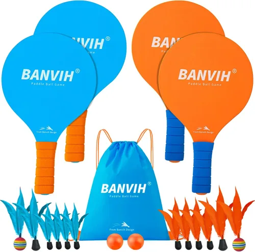 Banvih Juego de 4 raquetas de bádminton, juegos de playa y juegos de patio para adultos y familia, juegos al aire libre para niños de 8 a 12 años,